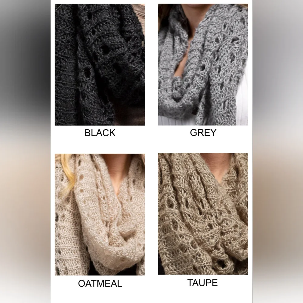 Taupe Soft Comfy Open Knit Scarf w/ Eyelet Accent & Moderate Stretch